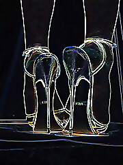 luminous contours of legs, heels and ass
